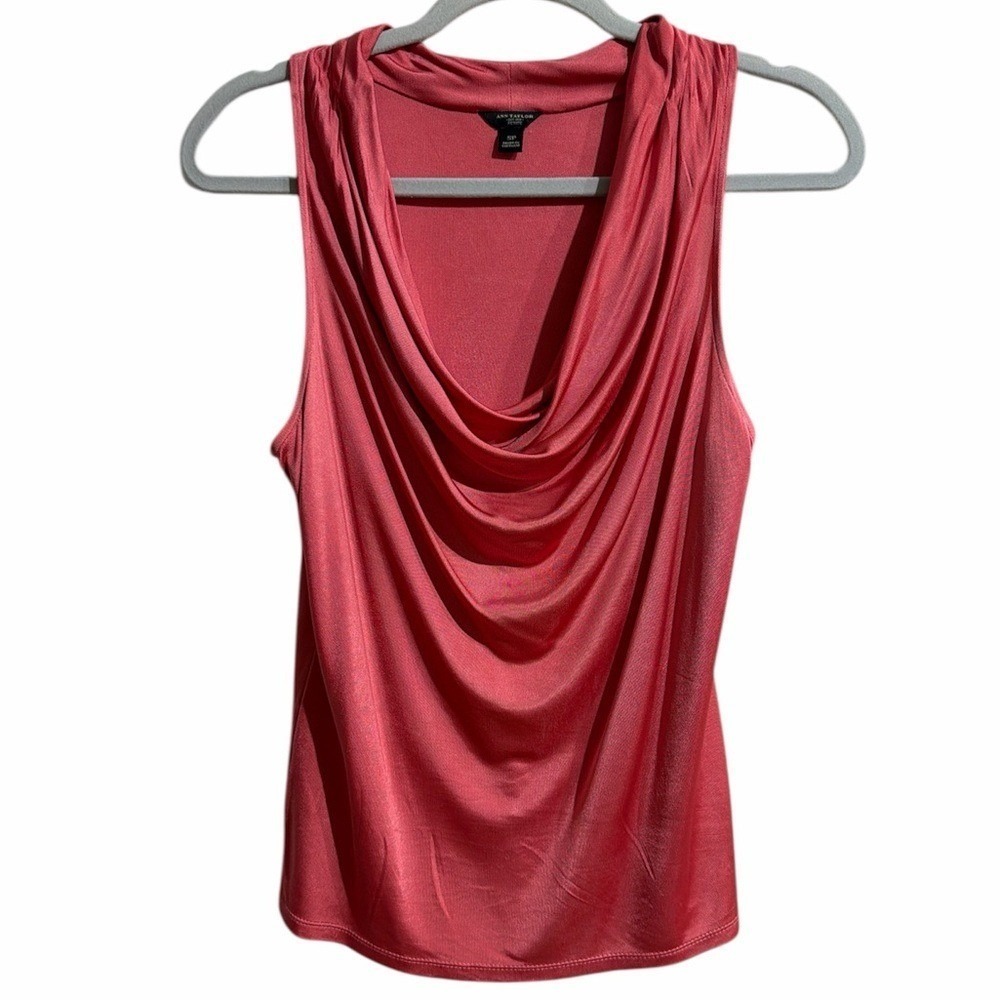 Ann Taylor Petite Small Coral Pink Cowl Neck Sleeveless Rayon Top 249612